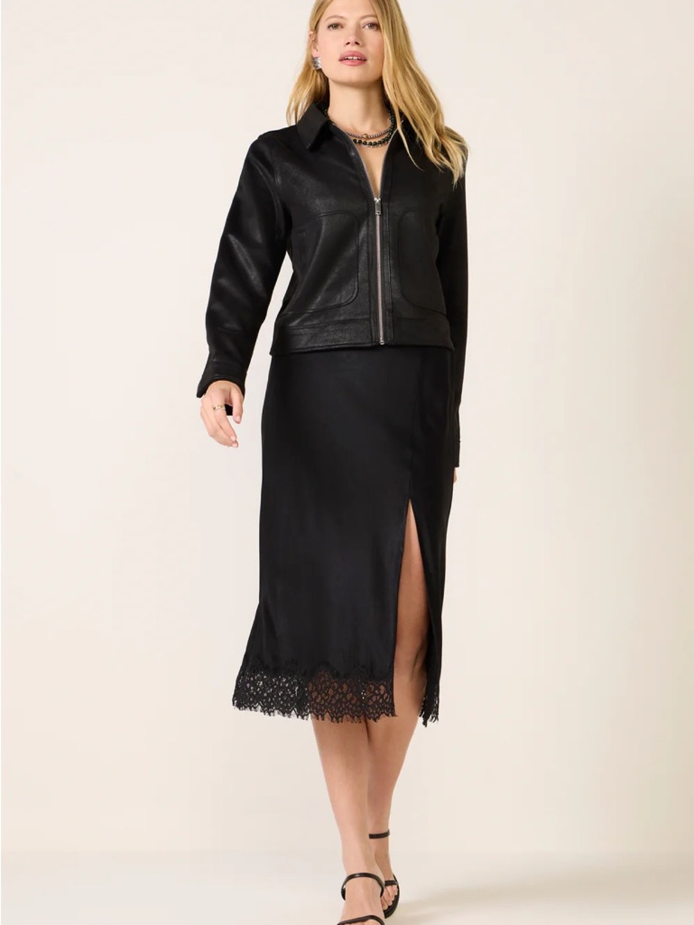Sanctuary Black Maxi Skirt with Lace Hem